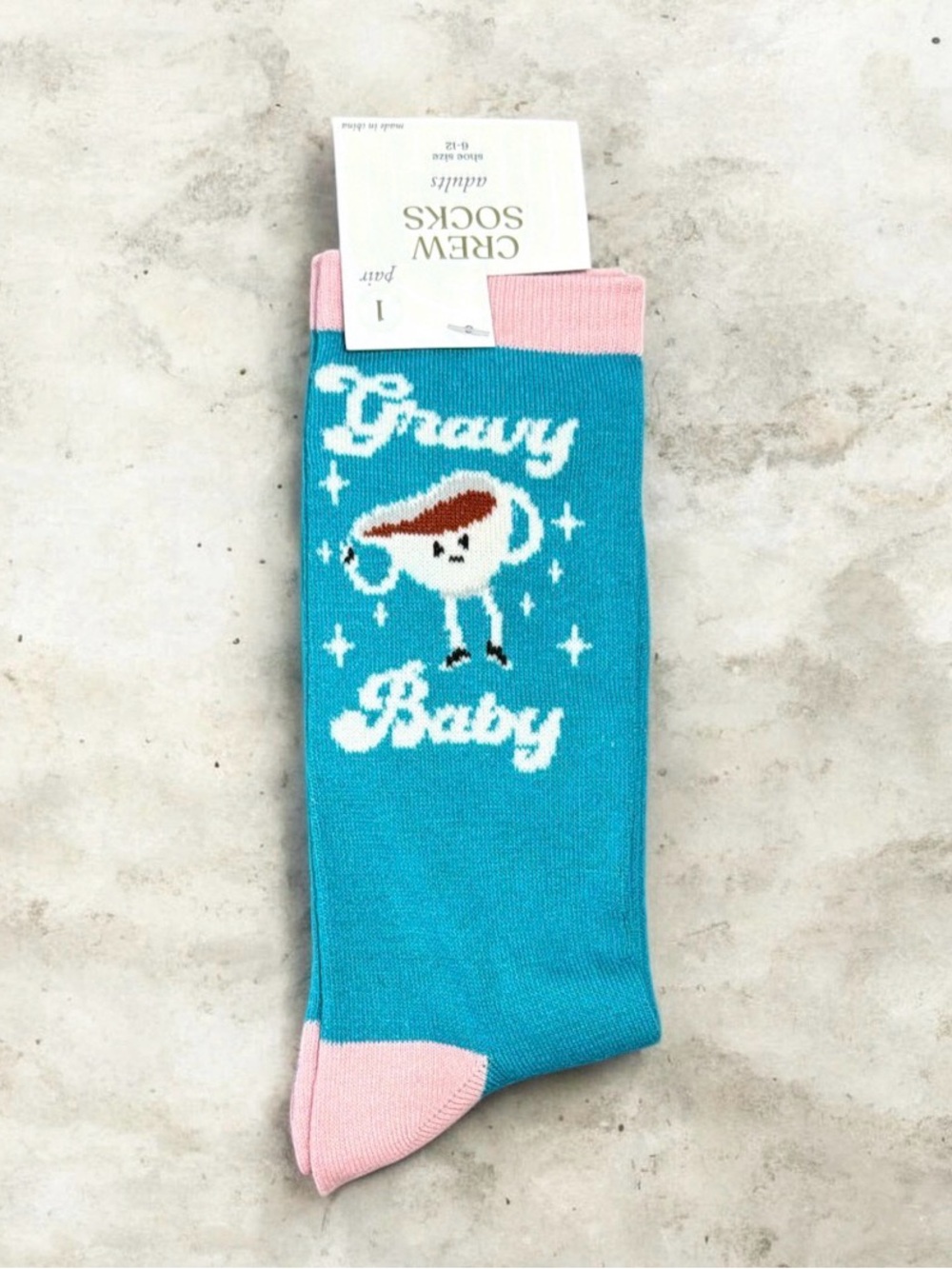 Target Gertex "Gravy Baby" Turquoise & Pink Adult Crew Socks Size 6-12 NEW